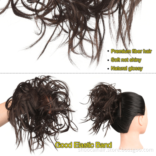 Wholesale Synthetic Chignon Messy Scrunchie Elastic Band Hair Bun Straight Hairpiece Fake Hair High Temperature Fiber Natural